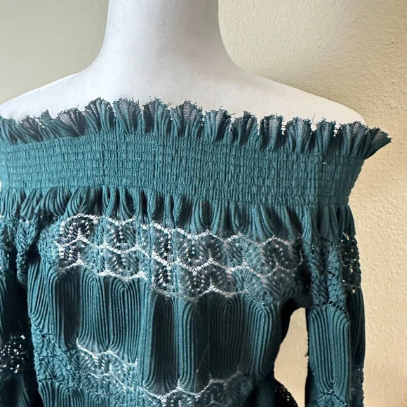 ANTHROPOLOGIE Deletta brand Off Shoulder Green Lace Top - size Medium - Picture 9 of 13